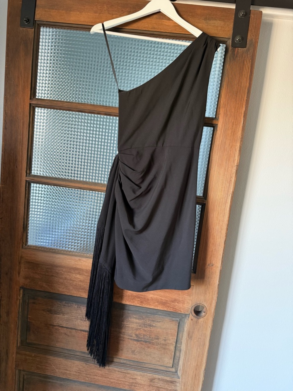 One-Shoulder Anthropologie Black Fringe Cocktail Dress